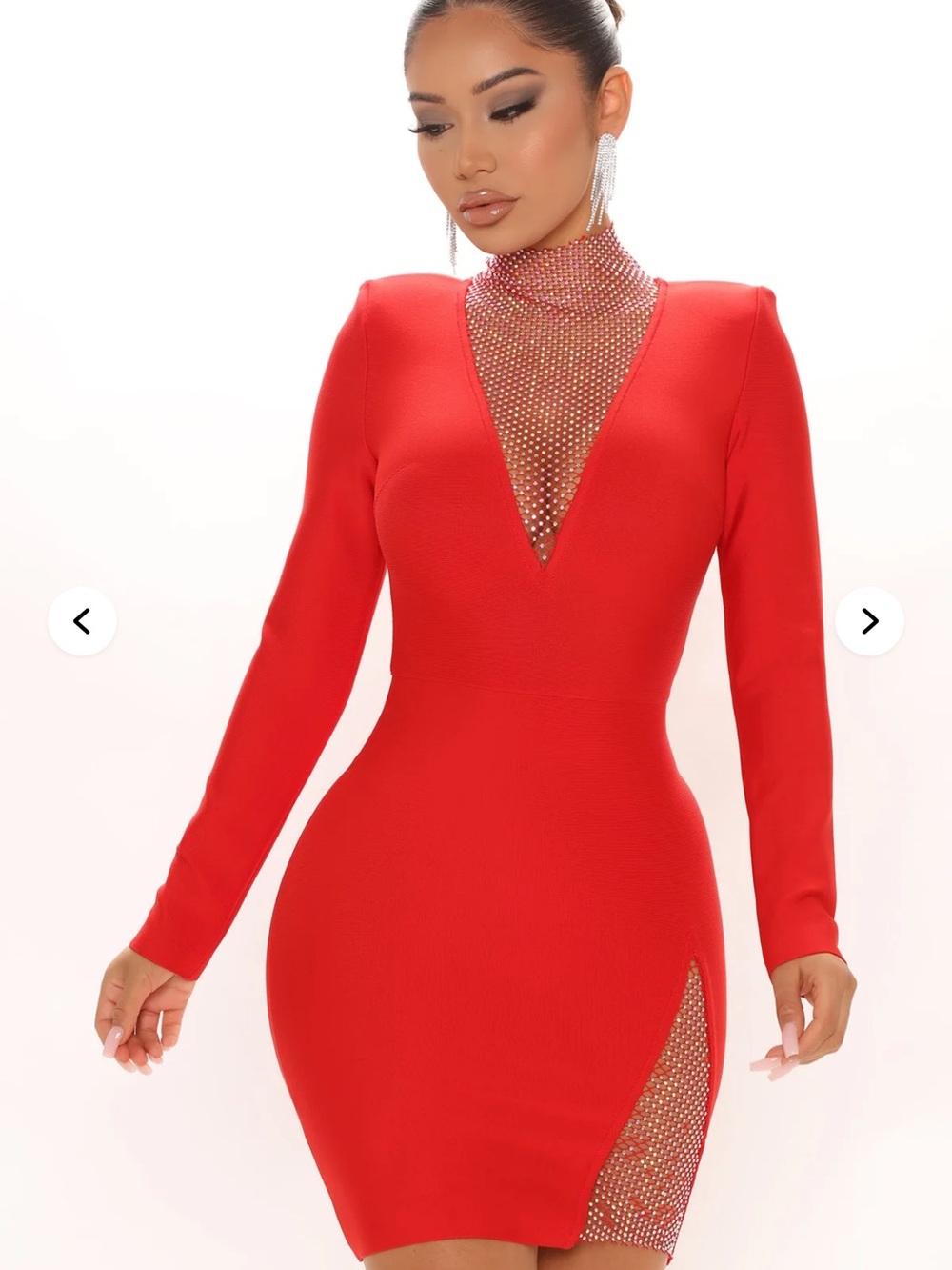D22 Fashion Nova Red Crystal Mesh Cutout Bodycon Mini Dress NWT
